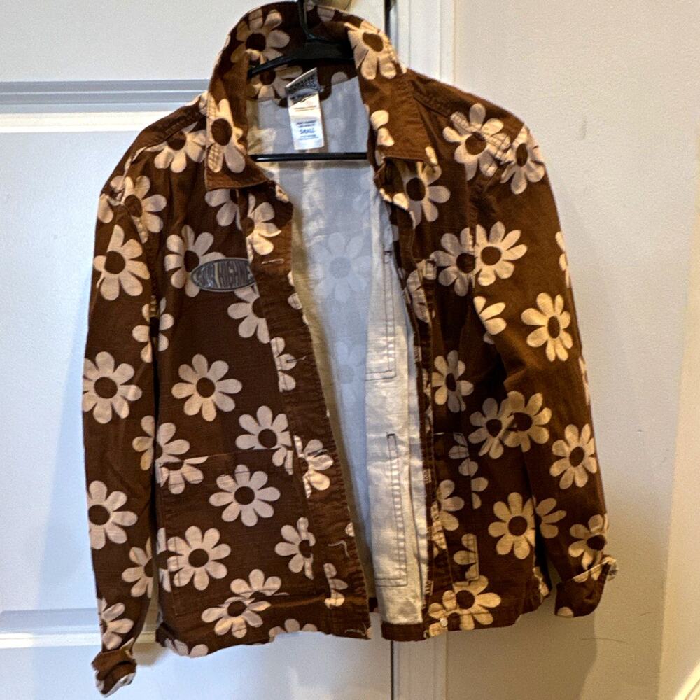 Your Highness Women's Brown/White Floral Full Zip Long Sleeve Short Jacket S